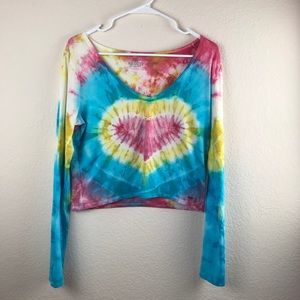 Hollister Tie Dye Heart Ling Sleeve Crop Tee XL